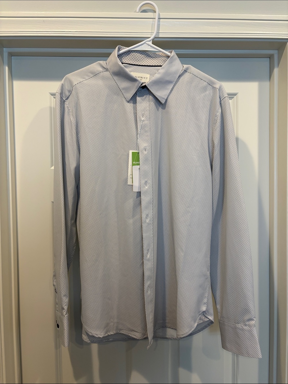 Nordstrom Construct Navy Microdot Long-Sleeve Dress Shirt Size L